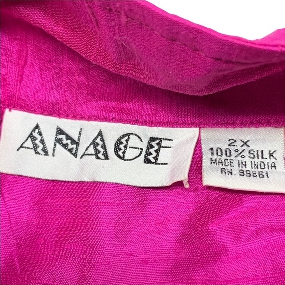 Anage Women’s Silk Fuchsia Pink Black Embroidered Full Zip Blazer Jacket Size 2X - Picture 9 of 15